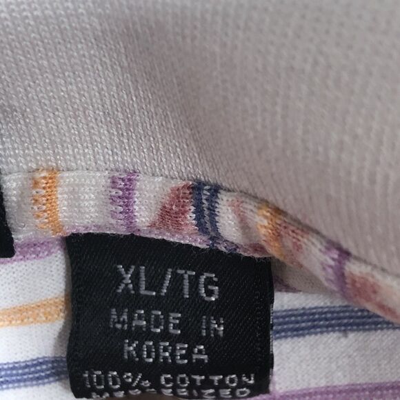 Carnoustie Polo Shirt Men XL Pink Blue Yellow Striped 70s look - Picture 7 of 9